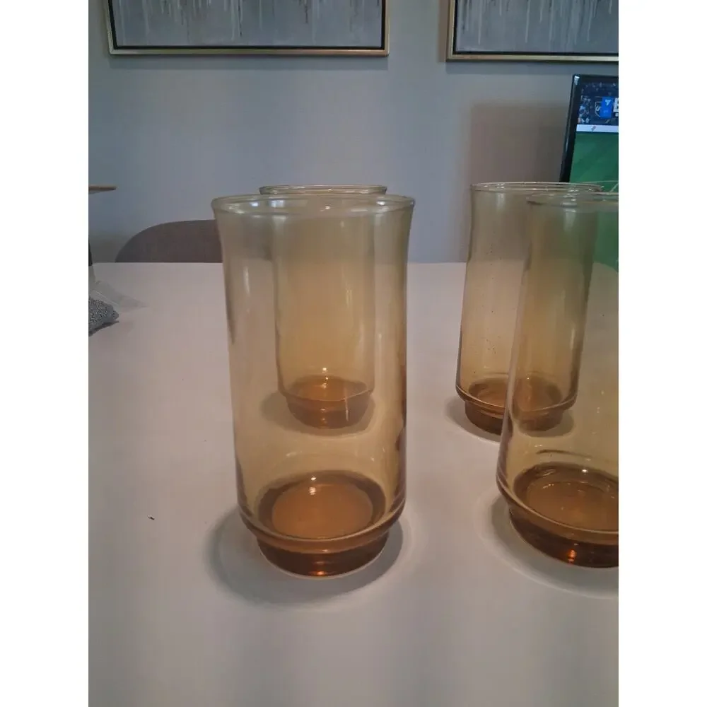 Set of 6 Vintage Libbey Bolero Gold Amber Glasses Tumblers MCM 1970s